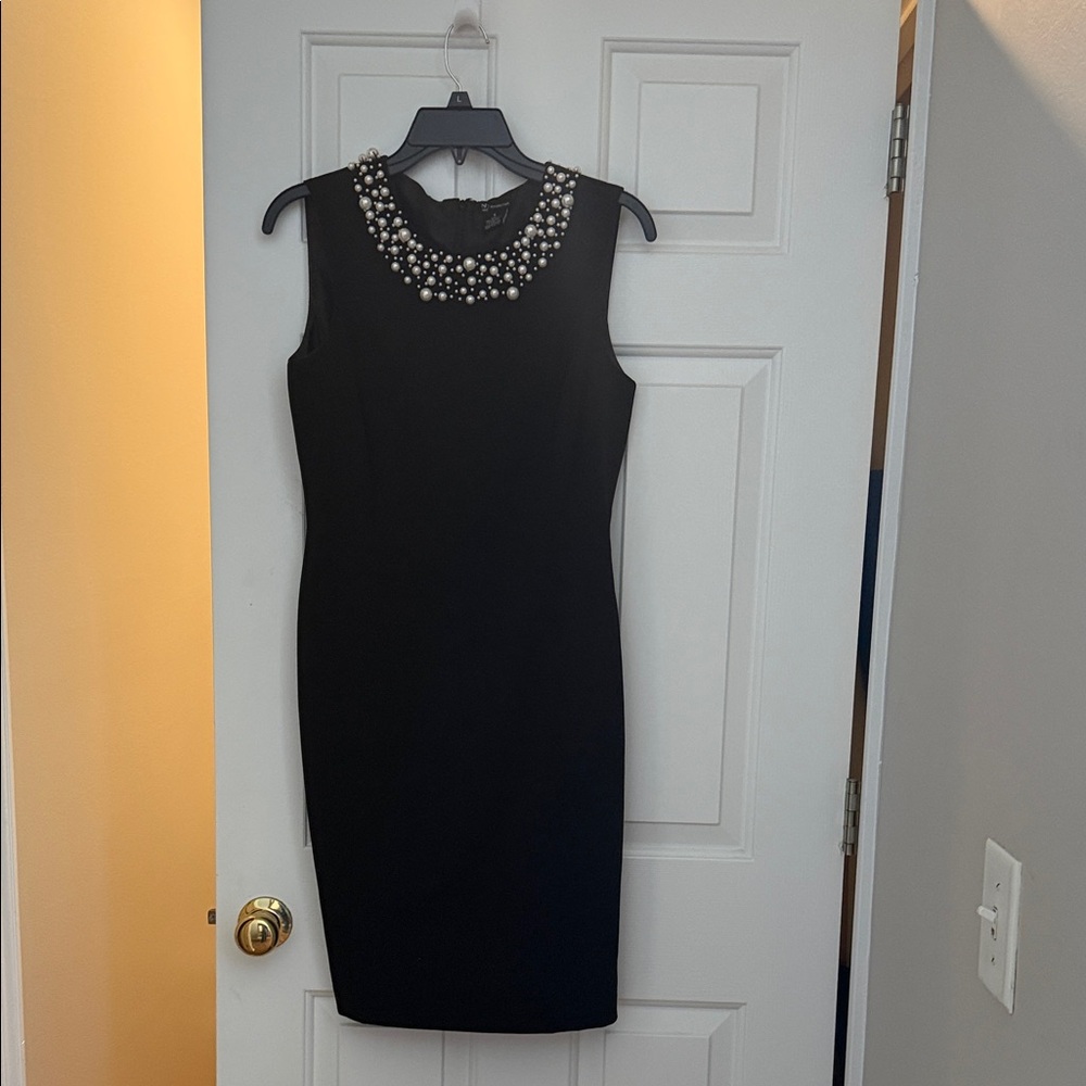 New Directions Black Mini Dress with Embellished Neckline